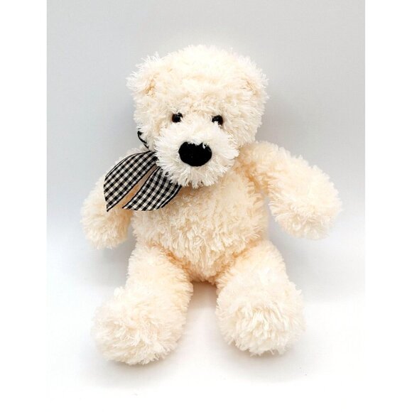 GUND Plush Beige Cuddles Bear 43921 with Checkered Bow Stuffed Animal Toy 9" - Picture 1 of 4